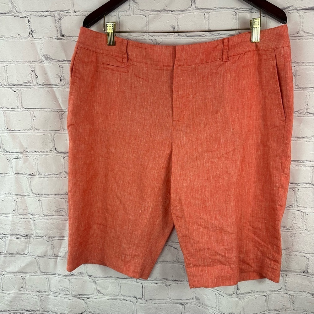 Coldwater Creek natural fit red/orange Bermuda Shorts sz 16 Tailored linen bld